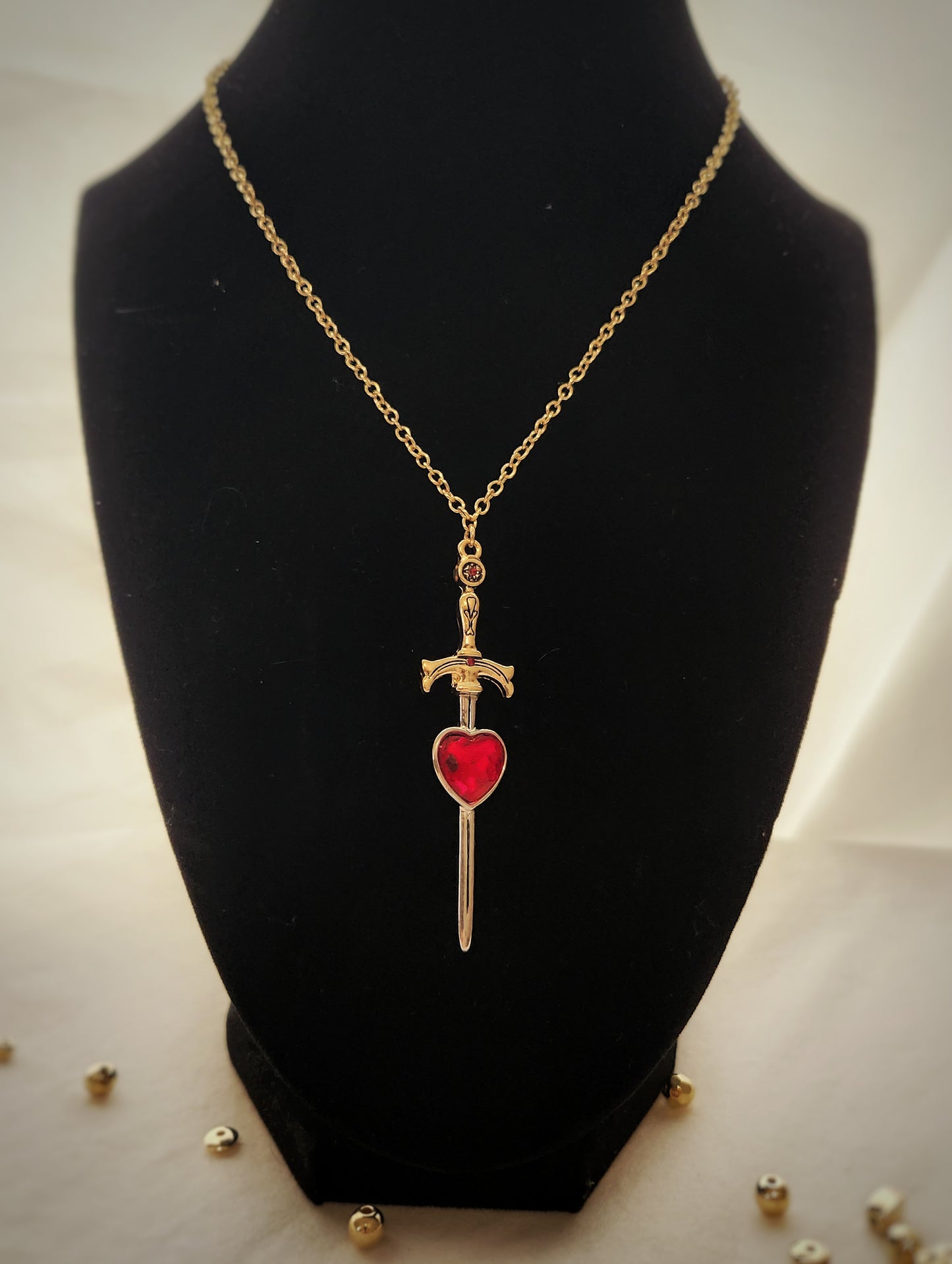 Gold and Silver Heart Sword Choker Necklace