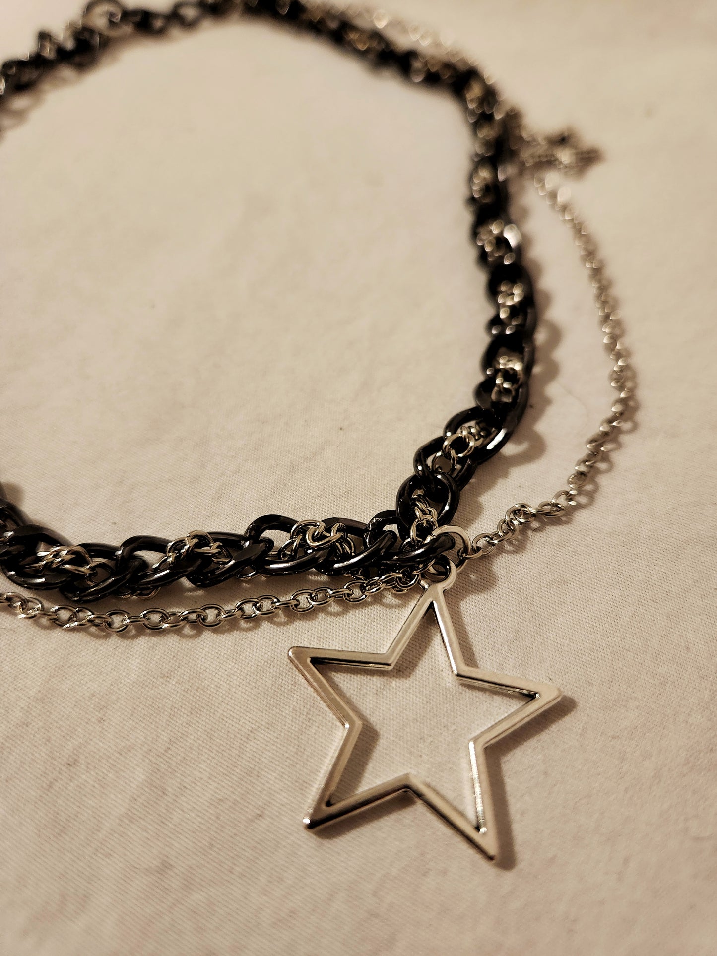 Black and Silver Chain Star Choker Necklace